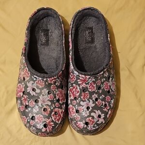 CROCS Floral Clogs in Pink and Gray